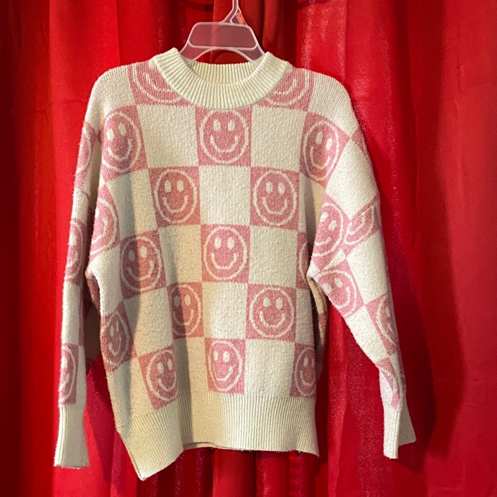 Jessica Simpson Pink and Cream Smiley Sweater